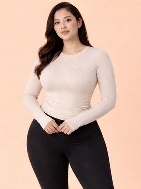 Blogilates Women's Twisty Long Sleeve Top Cream Size L